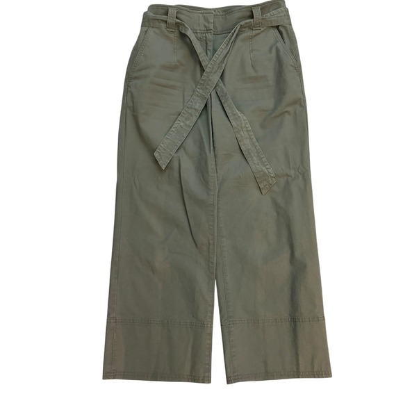 ANN TAYLOR LOFT Pants - LOFT Olive Green Wide Leg Crop Belted Pants Size 4 Womens Career Casual